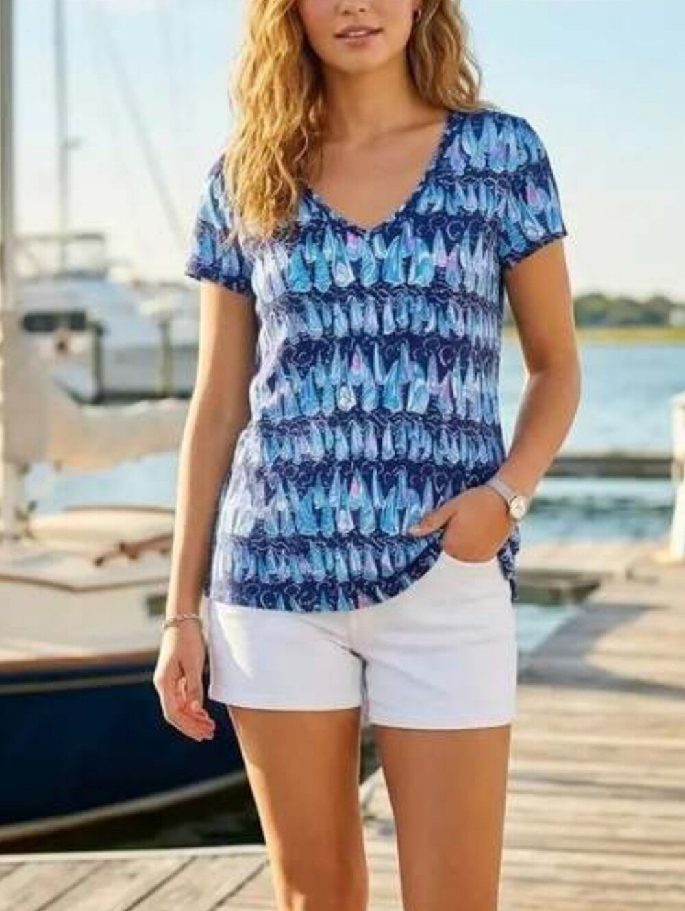 Lilly Pulitzer NWT Etta V-Neck Sails and Stripes Tee